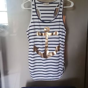 Free kisses size large dark blue stripes gold anch